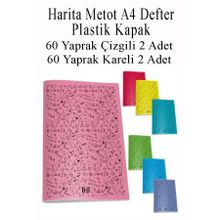 Artlantis Plastik Kapak A4 2 Adet 60 Yaprak Çizgili + 2 Adet 60 Yaprak Kareli Harita Metod Defter