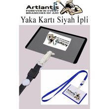Artlantis Siyah İpli Yaka Kartı 10 Adet Ayarlanabilir Boyuna Asma Kimlik Koruyuculu PVC Siyah Yaka Kartlığı Seyehat Ofis Okul Büro