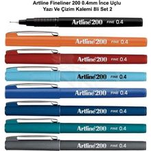 Artline Fineliner 8'li Set 1 200 0.4 mm İnce Uçlu Yazı ve Çizim Kalemi