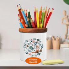 Asilmeydan 446675812 Yapraklar İçinde Tilki Ahşaplı Seramik Kalemlik