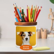 Asilmeydan 447228095 Sevimli Hayvan Mutlu Köpek Ahşaplı Seramik Kalemlik
