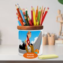 Asilmeydan 447503711 Kaykay Kullanan Çocuk Ahşaplı Seramik Kalemlik