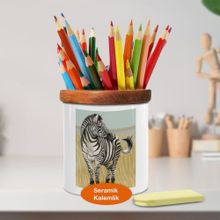 Asilmeydan 448330358 Sevimli Hayvan Zebra Ahşaplı Seramik Kalemlik