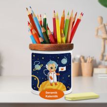 Asilmeydan 448946714 İp Gezegeni Ve Astronot Kedi Ahşap Seramik Kalemlik