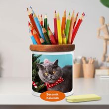 Asilmeydan 448975402 Papyonlu Huysuz Kedi Ahşap Seramik Kalemlik