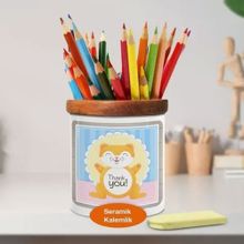 Asilmeydan 448981359 Teşekkürler Yazılı Sevimli Kedi Ahşap Seramik Kalemlik