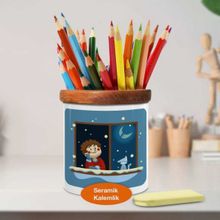 Asilmeydan 448985128 Camdan Bakan Çocuk Ahşap Seramik Kalemlik
