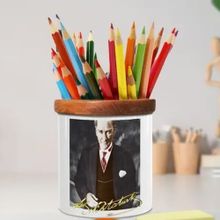 Asilmeydan 449393439 Gülümseyen Şık Mustafa Kemal Atatürk Ahşap Seramik Kalemlik