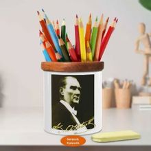 Asilmeydan 449454762 Eskitilmiş Efekt Kemal Atatürk Ahşap Seramik Kalemlik