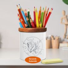 Asilmeydan 449815729 Vahşi Hayvan Çizimsel Ayıcık Ahşap Seramik Kalemlik