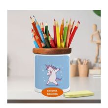 Asilmeydan 449821624 Dabbing Dansı Yapan Sevimli Unicorn Ahşap Seramik Kalemlik