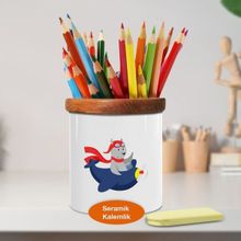 Asilmeydan 449829059 Uçak Kullanan Pilot Ayıcık Ahşap Seramik Kalemlik