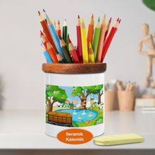 Asilmeydan Bahçede Hayvanlar ve Çocuklar Ahşap Seramik Kalemlik