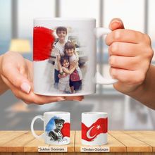 Asilmeydan Kişiye Özel Atatürk ve Bayrak Temalı Fotoğraf Baskılı Çift Yön Kişiye Özel Hediyelik Kupa Bardak