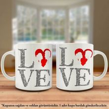 Asilmeydan Love Yazılı Sevgililere Özel Kırmızı Kalp Silüet Sevgi Kupa Bardak