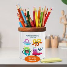 Asilmeydan Renkli Neşeli Canavarlar Ahşap Seramik Kalemlik