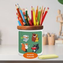 Asilmeydan Sevimli Hayvan Desenleri Ahşap Seramik Kalemlik