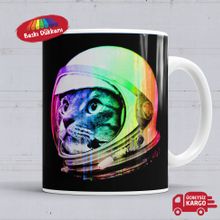 Astronot Cat Kedi Baskılı Porselen Kupa Bardak