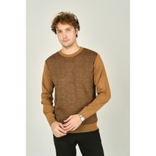 Ateş Triko 8060920243035 Bisiklet Yaka Desenli Yün Camel Erkek Kazak