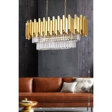Avize Moda Sima Kristal Cam Taşlı Lüks 75x30 cm Sarı Yaldız 6'lı Yemek Masası Üstü Avize