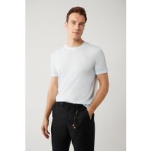 Avva A41Y5074 Açık Mavi Bisiklet Yaka Triko Erkek T-shirt