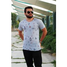 Azıcık Akıllı 20ETSHBCAP Gri Slim Fit Büyük Çapa Desenli Kısa Kollu Erkek T-shirt