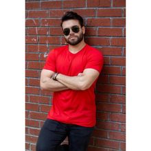 Azıcık Akıllı 22ETSHPORT Kırmızı Basic Rahat İnce Petek Kumaş Spor Erkek T-shirt