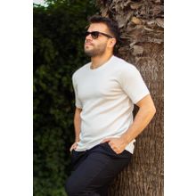 Azıcık Akıllı 23ETSHTARP Beyaz Krep Kumaş Rahat Salaş Esnek Bisiklet Yaka Erkek T-Shirt