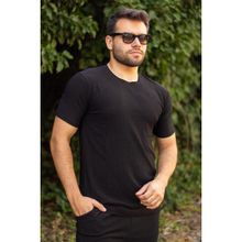 Azıcık Akıllı 23ETSHTARP Siyah Krep Kumaş Rahat Salaş Esnek Bisiklet Yaka Erkek T-Shirt