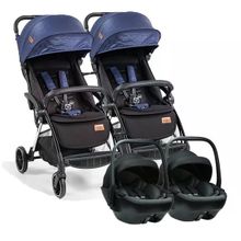 Baby2go Tulipa Cabin Otomatik Katlanan Mavi Siyah İkiz Bebek Arabası
