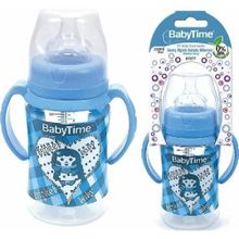 Babytime 250 ml Mavi Geniş Ağızlı Kulplu Silikon Uçlu Biberon