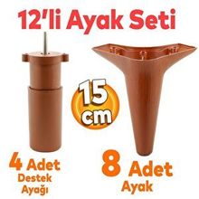 Badem10 Aspen 12'li Set 15 cm Kahverengi Lüks Mobilya Kanepe Sehpa TV Ünitesi Koltuk Baza Ayağı
