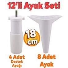 Badem10 Aspen Mobilya Ayağı 12'li Set Robot Süpürge Için Koltuk Kanepe Destek 18 cm Beyaz Baza Ayak