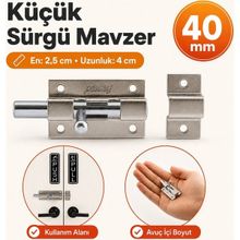 Badem10 Küçük Mavzer Sürgü Sürgülü Sürgüsü Kilit Saten 25x40 mm Kapı Pencere Metal Emniyet Kilidi