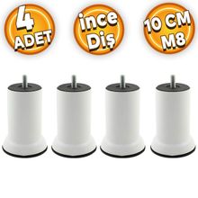 Badem10 M8 Civata Beyaz Metal Ayak 10 cm 4 Adet Mobilya Metal Kanepe Baza Koltuk Destek Ayağı