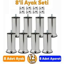 Badem10 M8 Civata Krom Ayak 12 cm 8 Adet Mobilya Kanepe Baza Koltuk Destek Ayağı