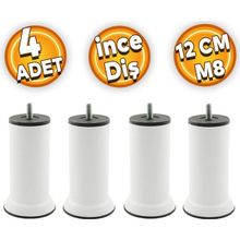 Badem10 M8 Civatalı İnce Diş Beyaz Metal 12 cm 4 Adet Mobilya Baza Metal Kanepe Koltuk Destek Ayağı