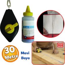 Badem10 Plastik Hazneli Boyalı Çırpı Çizim Ipi Inşaat Marangoz Ip 30 Metre Mavi Tebeşir Boya
