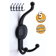 Badem10 Siyah 5 Adet Krom Metal Boncuk Portmanto Vestiyer Kapı ve Duvar Askısı