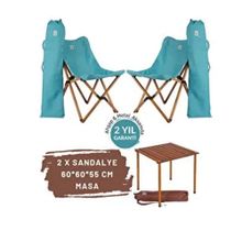 Bag The Joy Kahverengi İskelet Turkuaz Kılıf 60x60x55 cm Kahverengi Masa Ahşap Katlanır Masa Sandalye Seti