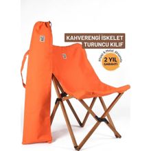 Bag The Joy Kahverengi İskelet Turuncu Kılıf Katlanır Ahşap Kamp ve Bahçe Sandalyesi