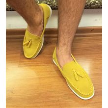 Bags Shoes 441260 Sarı Northam Erkek Hakiki Süet Deri Püsküllü Loafer Ayakkabı