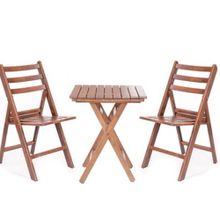 Bahçeme Ahşap 60x60 cm Masa + 2 Katlanır Sandalye Bahçe Balkon Seti