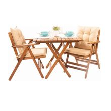 Bahçeme Ahşap 80x80 Masa + 2 Sandalye Antalya Katlanır Minderli Takım Bahçe Balkon Seti