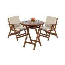 Bahçeme Antalya Ahşap 70 cm Yuvarlak Masa + 2 Minderli Sandalye Katlanır Bahçe Balkon Seti