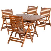 Bahçeme Madrid Atina Katlanır Ahşap 80x160 Masa + 4 Sandalye Bahçe Mobilya Takımı