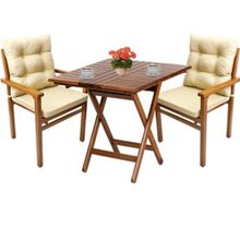 Bahçeme Manavgat Ahşap 80x80 Katlanır Masa + 2 Sandalye Bahçe Takımı