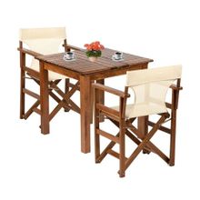 Bahçeme Rejisör Atina Ahşap 70x70 Sabit Ayaklı Masa + 2 Katlanır Sandalye Bahçe Takımı