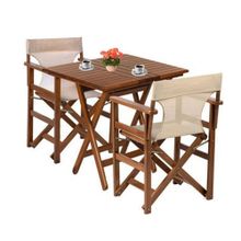 Bahçeme Rejisör Lüks Ahşap 60x80 Masa + 2 Sandalye Katlanır Bahçe Takımı