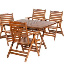Bahçeme Ürgüp Ahşap 80x140 Masa + 4 Sandalye Katlanır Bahçe Takımı